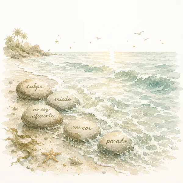 Piedras en el mar como símbolo de liberación emocional y perdón